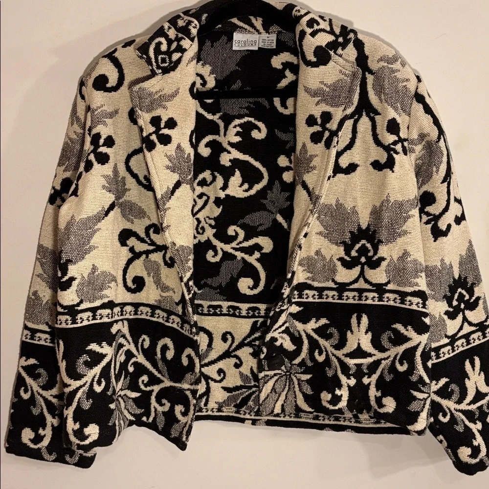 Women's Black and Cream Cotton Tapestry Vintage 90s Y2K Jacket Medium 8/10 - Picture 14 of 14
